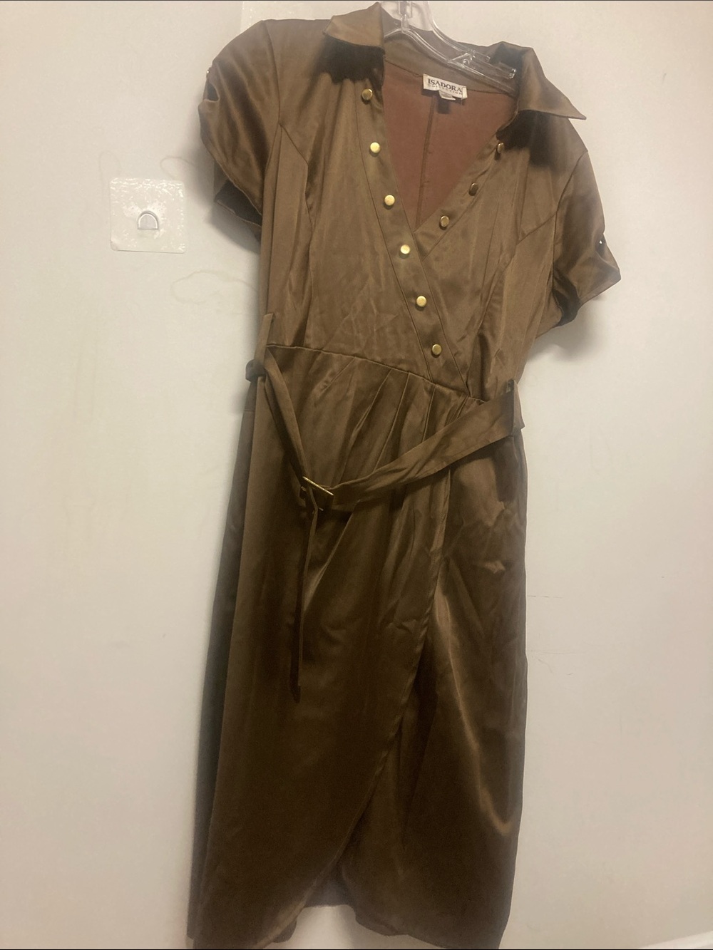 Sienna Brown Button-Front Belted Midi Dress